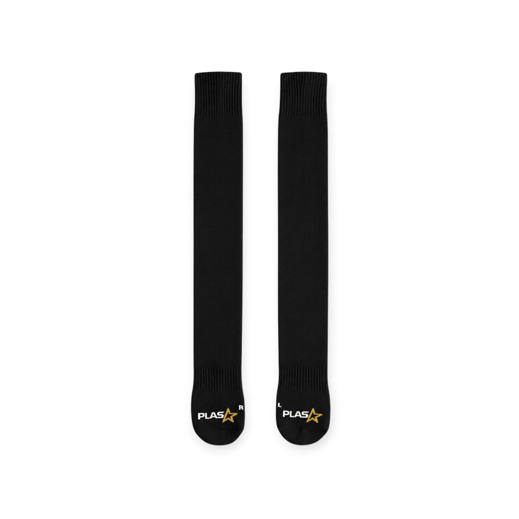 Chaussettes football PLAS noir vue de face — compression intelligente