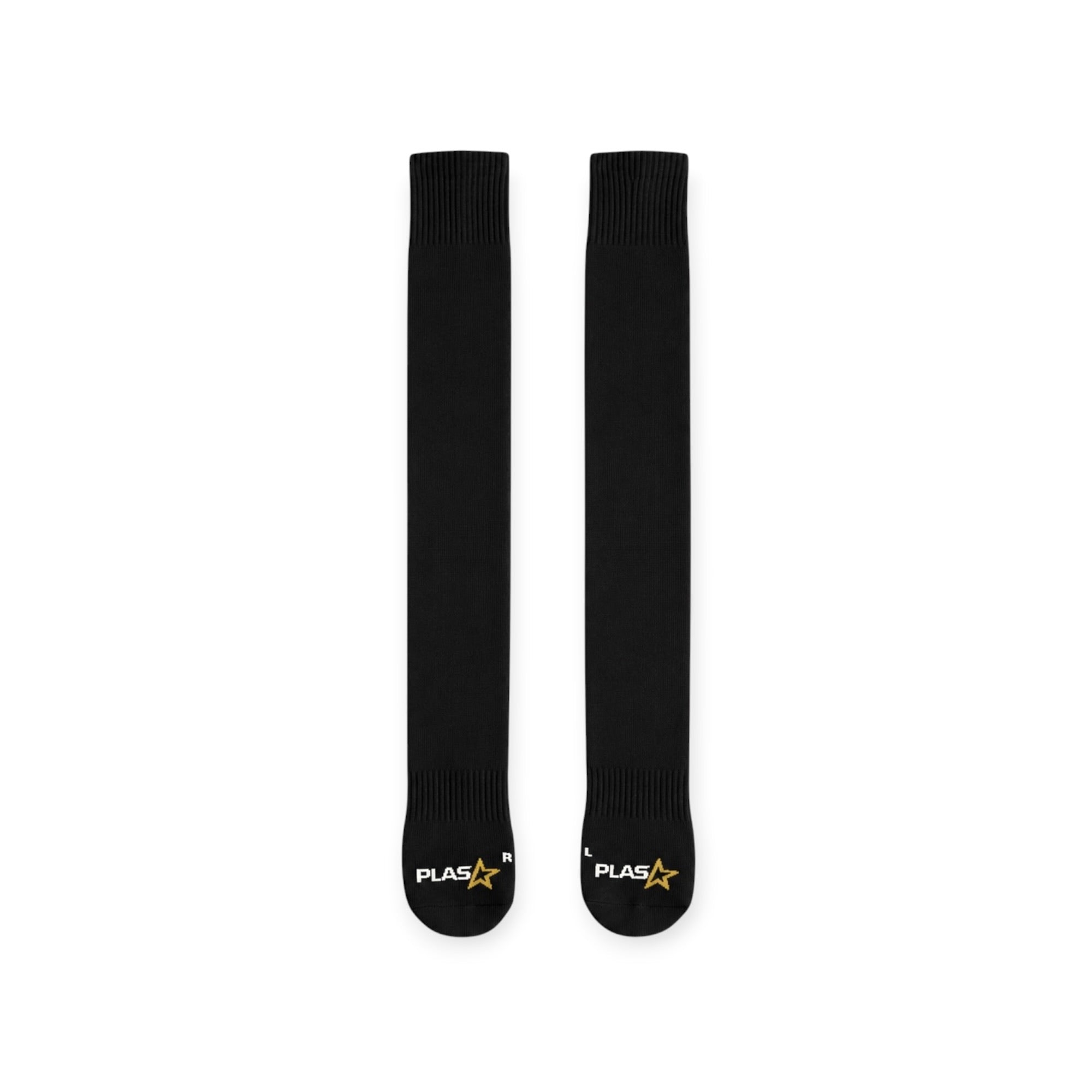Chaussettes football PLAS noir vue de face — compression intelligente