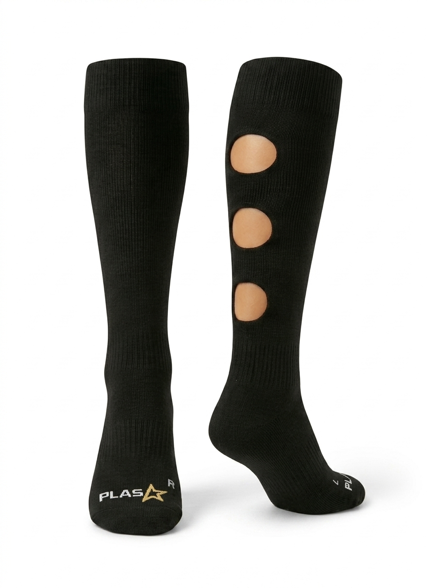 Chaussettes de football noir Play Like A Star — perforations stratégiques mollet